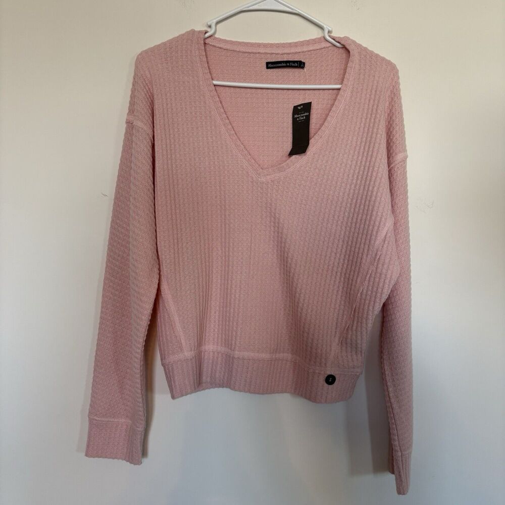 Abercrombie & Fitch Waffle Knit V-Neck Sweater Top Long Sleeve Size Small‎ NWT